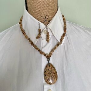 Natural Stone Pendant Necklace and Earring Set